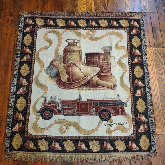 Sharon Pedersen Fire Department Tapestry Blanket Multi Size 52x46 Logo - Picture 2 of 5